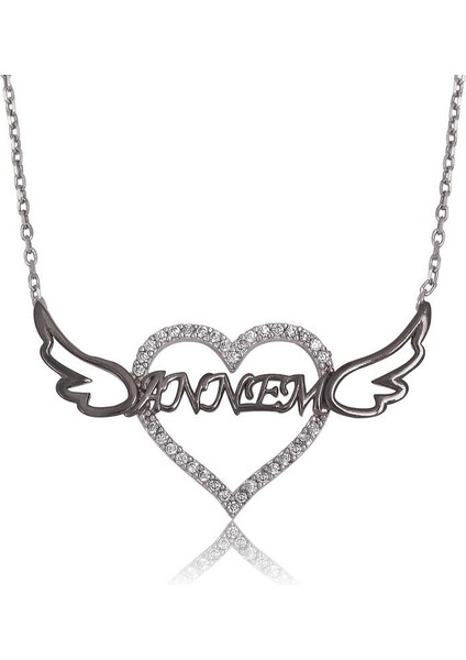 925 Ayar Gümüş Annem Yazılı Kalp Kadın Gümüş Kolye PT2610204