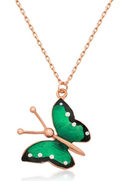 925 Ayar Gümüş Yeşil Kelebek Kolye T3837