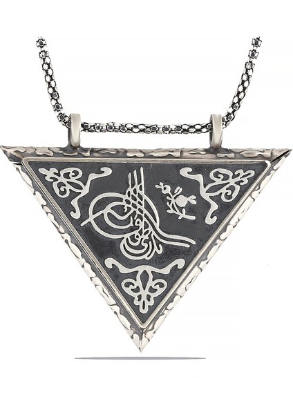 925 Ayar Gümüş Üçgen Içi Açılabilen Tuğra Muskalık Gümüş Kolye T6014