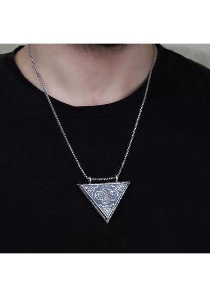 925 Ayar Gümüş Üçgen Içi Açılabilen Tuğra Muskalık Gümüş Kolye T6014 fiyatları