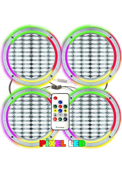 Pixel Ledli 16CM Hoparlör Kapak Gümüş 4 Adet Animasyonlu PK-6298