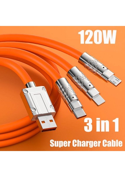 3 In 1 Universal Data Şarj Kablosu 120W- 3A Hızlı Şarj & Veri
