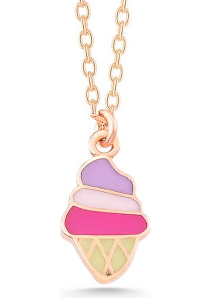 925 Ayar Gümüş Rose Renkli Dondurma Kadın Kolye T7790