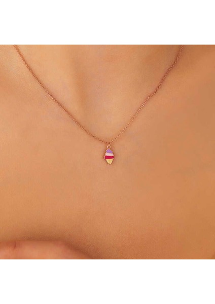 925 Ayar Gümüş Rose Renkli Dondurma Kadın Kolye T7790 fiyatları