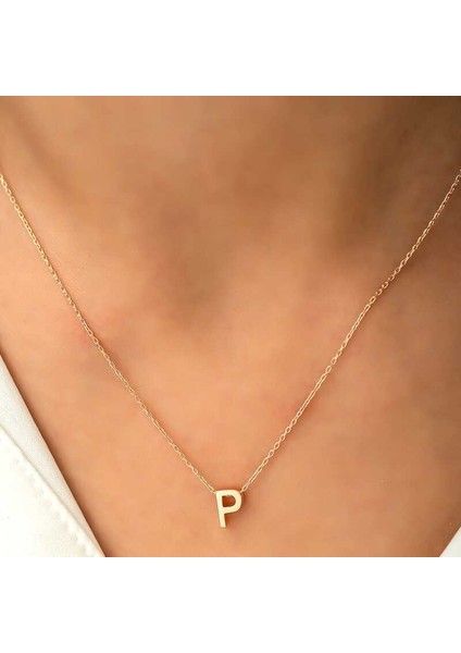 925 Ayar Gümüş 3 Boyutlu P Harf Kadın Gümüş Kolye T5907