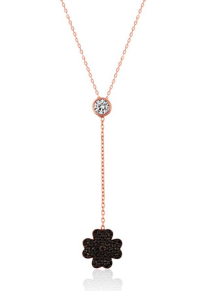 925 Ayar Gümüş Siyah Yonca Kadın Gümüş Kolye PT2610567