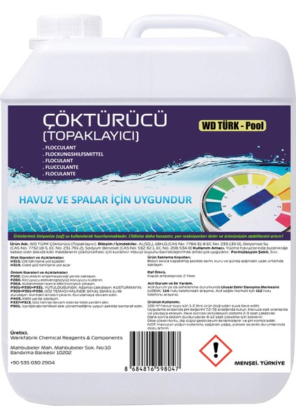 Havuz Suyu Çöktürücü Topaklayıcı Berraklaştırıcı 10 Lt Sıvı