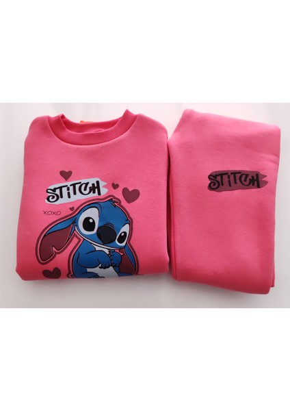 Kız Çocuk Üç Iplik Şardonlu 2’li Takım | Sweatshirt & Eşofman Altı | Stick Baskılı