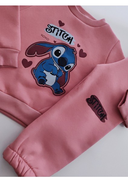 Kız Çocuk Üç Iplik Şardonlu 2’li Takım | Sweatshirt & Eşofman Altı | Stick Baskılı fırsatları