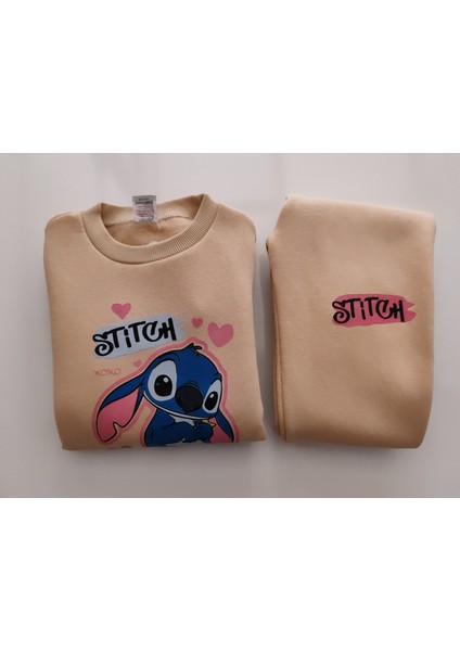 Kız Çocuk Üç Iplik Şardonlu 2’li Takım | Sweatshirt & Eşofman Altı | Stick Baskılı