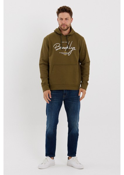 Süperlife Erkek Kapşonlu Regular Fit Brooklyn Baskılı Ince Sweatshirt SPR23SW361