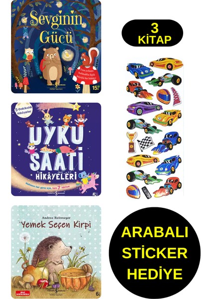 Arabalı Sticker Hediyeli - Okul Öncesi Resimli Kitaplar Masal - Sevginin Gücü - Uyku Saati - Kirpi