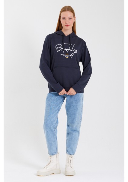 Süperlife Kadın Kapşonlu Regular Fit El Yazılı Brooklyn Baskılı Ince Sweatshirt SPR23SWK361 modelleri
