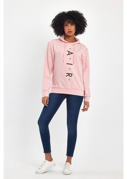 Süperlife Kadın Kapşonlu Ar Baskılı Ince Sweatshırt SPR22SWK162