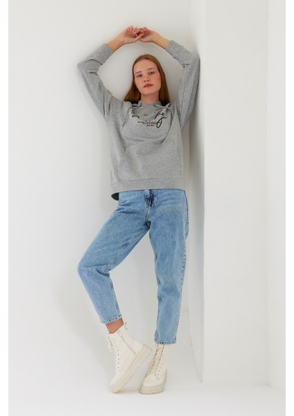 Süperlife Kadın Kapşonlu Regular Fit El Yazılı Brooklyn Baskılı Ince Sweatshirt SPR23SWK361 fiyatları