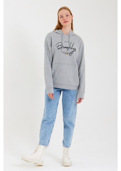 Süperlife Kadın Kapşonlu Regular Fit El Yazılı Brooklyn Baskılı Ince Sweatshirt SPR23SWK361 indirimleri