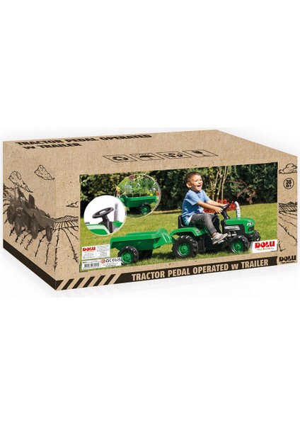 Römorklu Pedallı Yeşil Traktör | 36+ Ay Çocuk Oyuncağı | 173 x 52 x 45 cm | Korna & Dayanıklı