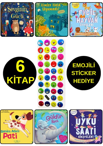 Emojili Sticker Hediye - Okul Öncesi Resimli Kitaplar - Sevginin Gücü - Uyku Saati - Pati - Evcil