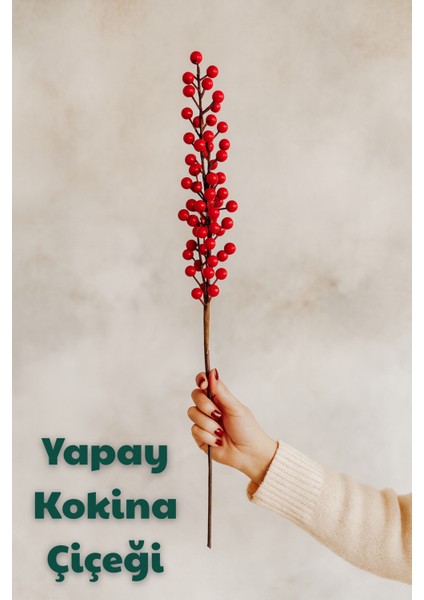 Yapay Kokina Çiçeği – Yoğun Dallı, Iri Taneli Yılbaşı Çiçeği 60 cm - 1 Adet