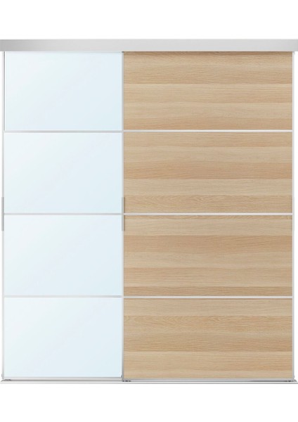 Gömme Dolap Için Sürgü Kapak, Aynalı Cam-Ağartılmış Meşe Kaplama, 177X205 cm