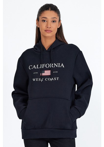 Süperlife Kadın Kapşonlu Rahat Kalıp Içi Polarlı 3 Iplik Kanguru Cepli Amerikan Baskılı Swetashırt SPR24SWK01 fiyatları