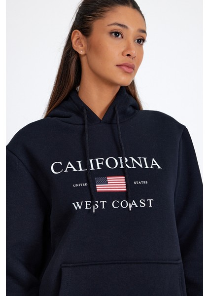 Süperlife Kadın Kapşonlu Rahat Kalıp Içi Polarlı 3 Iplik Kanguru Cepli Amerikan Baskılı Swetashırt SPR24SWK01 indirimleri