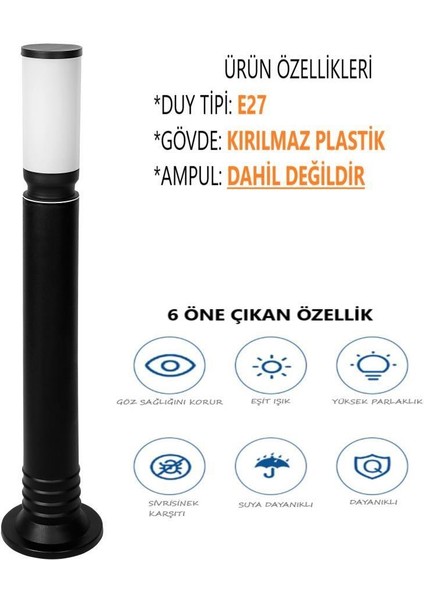 Zita Bahçe Çim Duvar Aydınlatma Kule Armatür 80 cm Siyah IP54 Dış Mekan E27 Duylu modelleri