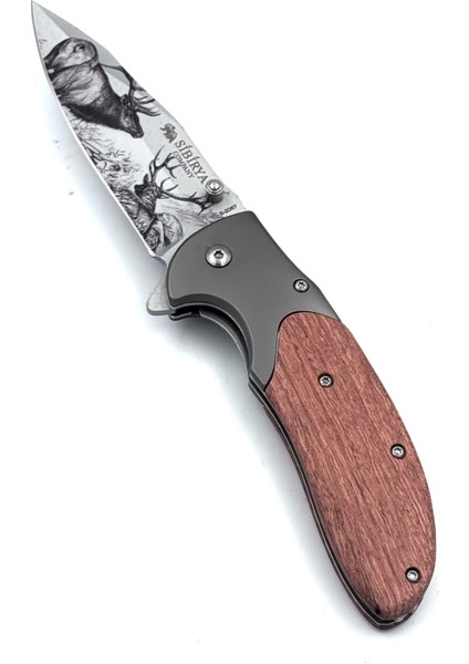 Kamp Outdoor Sibirya Çakı Kurt - Geyik Işlemeli 20,5 cm Kemer Aparatlı Kilitli