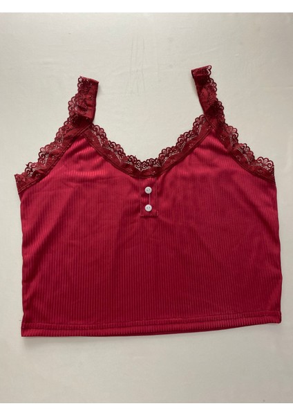 Kadın Dantel Detaylı Önü Düğmeli Bordo Şort Pijama Takım modelleri