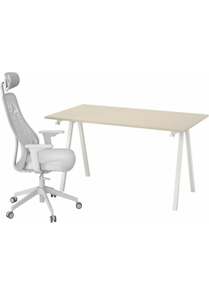 Oyuncu Masası ve Sandalyesi, Bej-Beyaz Açık Gri