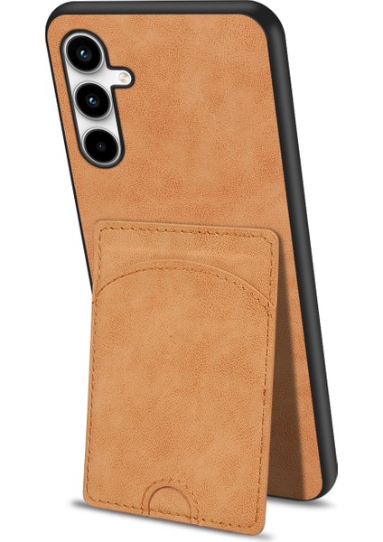 Samsung Galaxy S25 Fe Kickstand Deri Kaplamalı Tpu Telefon Kılıfı ve Kart Yuvası (Yurt Dışından)
