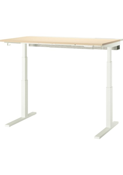 Yüksekliği Ayarlanabilen Çalışma Masası, Huş Kaplama-Beyaz, 140X80 Cm, Elektrikli