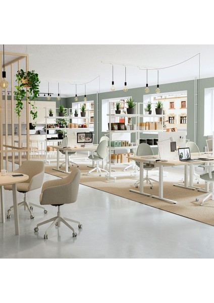 Yüksekliği Ayarlanabilen Çalışma Masası, Huş Kaplama-Beyaz, 140X80 Cm, Elektrikli fırsatları