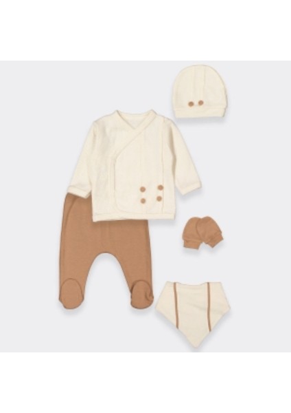 Düğme Detaylı 5li Erkek Hastane Çıkışı Zıbın Set