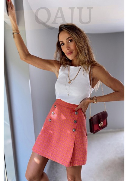 Kazayağı Desenli Turuncu Mini Etek modelleri