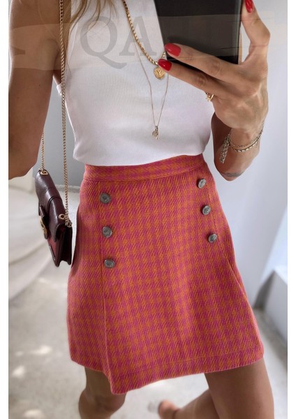 Kazayağı Desenli Turuncu Mini Etek fırsatları