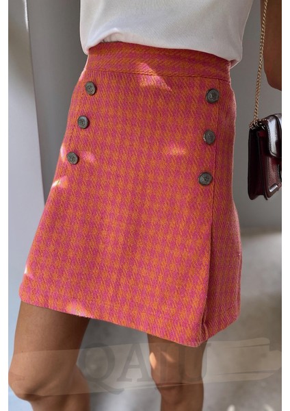 Kazayağı Desenli Turuncu Mini Etek indirimleri
