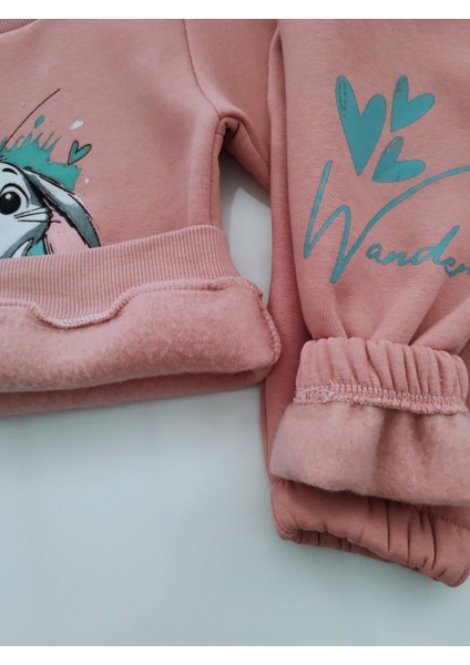 Kız Çocuk Üç Iplik Şardonlu 2’li Takım | Sweatshirt & Eşofman Altı | Tavşan Baskılı modelleri