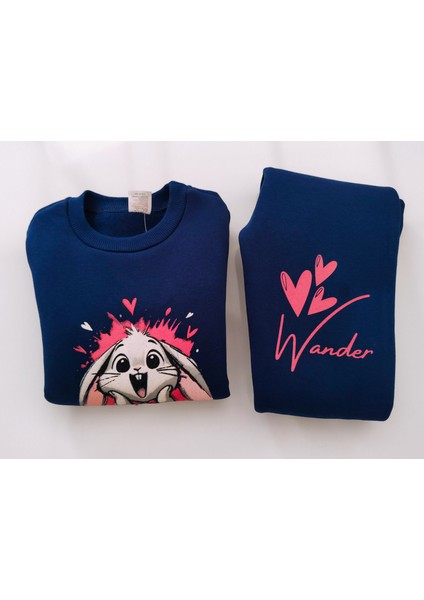 Kız Çocuk Üç Iplik Şardonlu 2’li Takım | Sweatshirt & Eşofman Altı | Tavşan Baskılı indirimleri