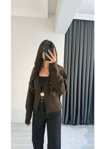 Liente Gold Düğme Detaylı Acı Kahve Hırka modelleri