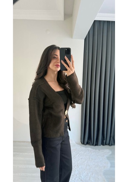 Liente Gold Düğme Detaylı Acı Kahve Hırka fırsatları