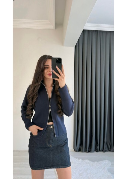 Prema Önden Fermuarlı Lacivert Hırka modelleri