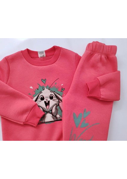 Kız Çocuk Üç Iplik Şardonlu 2’li Takım | Sweatshirt & Eşofman Altı | Tavşan Baskılı fırsatları