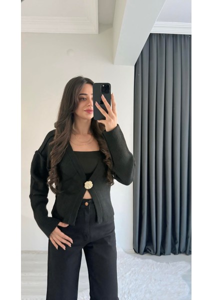 Liente Gold Düğme Detaylı Siyah Hırka fiyatları
