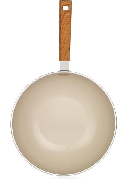 Ceramoni Seramik Wok Tava 28 cm Cam Kapaklı-Krem modelleri