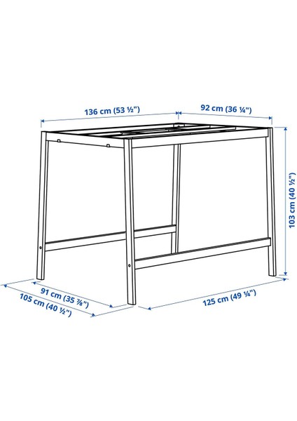 Çalışma Masası Iskeleti, Beyaz, 140X108X103 cm fiyatları