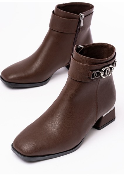 RM-502 Kahverengi Toka Aksesuarlı Topuklu Fermuarlı Günlük Kadın Bot fırsatları