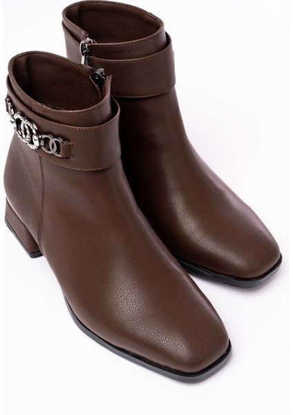 RM-502 Kahverengi Toka Aksesuarlı Topuklu Fermuarlı Günlük Kadın Bot indirimleri