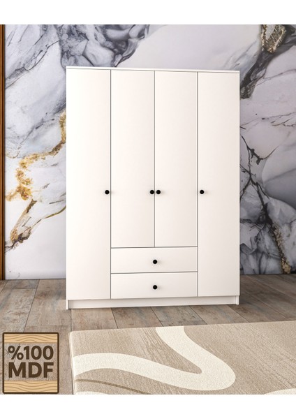 4 Kapılı Dolap %100 Mdf Çekmeceli Geniş Iç Hacim Kapaklı Beyaz Gardırop indirimleri