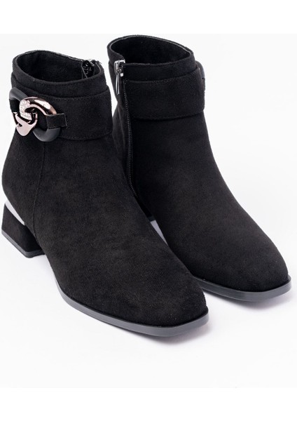 RM-504 Siyah Süet Toka Aksesuarlı Topuklu Fermuarlı Günlük Kadın Bot indirimleri